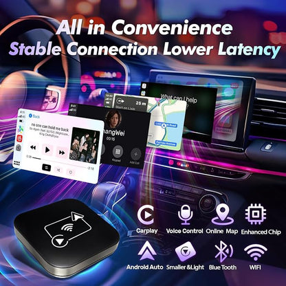 Wireless Carplay Adapter for Apple iPhone 2024 Upgrade 2 in 1 Mini Car Play Dongle Converts Wired Carplay/Android Auto to Wireless Plug and Play Low Latency for Cars from 2016