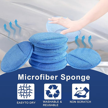Auto Care Microfiber Wax Applicator Pads with Finger Pocket, Blue, Ultra-Soft 70/30 Blend, 5 Inch Diameter, 6 Pack, for Cars, Trucks, Motorcycles