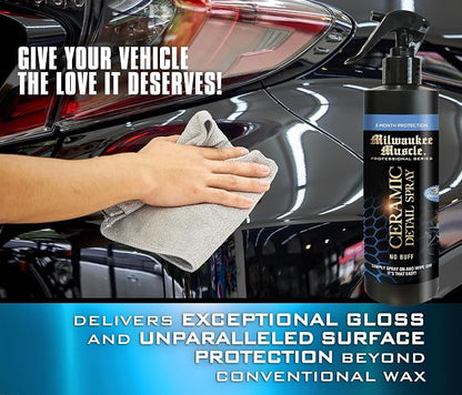 Ceramic Auto Car Wax Spray - 16 Fl Oz - Milwaukee Muscle - 4X The Ceramic Coating - Detail Spray Wax - Advanced Hydrophobic Spray for Shine and Protection
