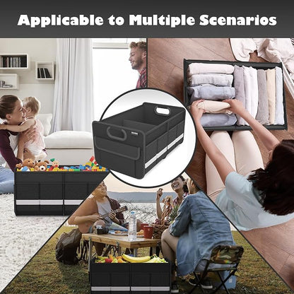 Homeve Trunk Organizer, Car Storage, Reinforced Handles, Collapsible Multi-Compartment Car Organizers, Foldable, Waterproof, 2 Compartments, Suitable for Car Accessories, SUV (Black, Standard)