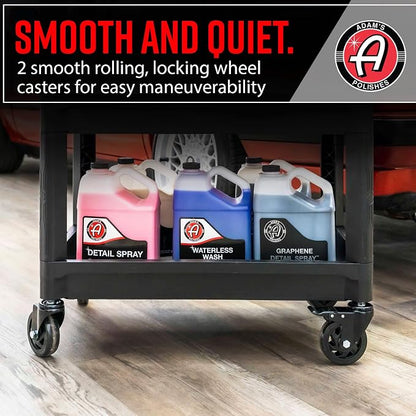 Adam's Polishes Premium Detail Cart - Car Detailing Cart 3-Tiered Shelves 250 Pound Per Shelf Capacity - Heavy Duty Casters Rolling Cart, Features Bottle Holders, Cutouts, & Pegs for Organization