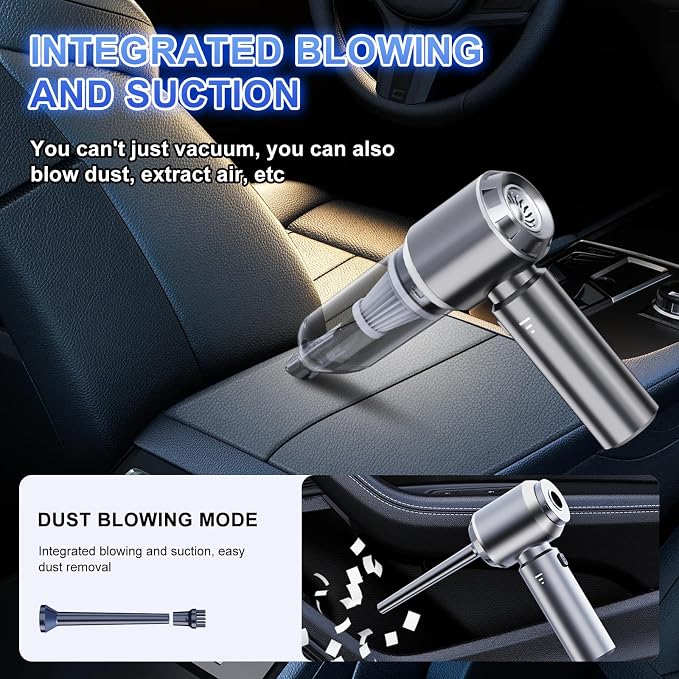 Cordless Handheld Vacuum, Portable Car Vacuum Detailing Kit, Compact Vac with Crevice Tool & Brushless Motor, Type-C Charge, 16000Pa Suction Power for Car, Office Desk, Keyboards, Home
