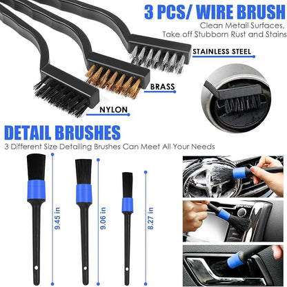 18PCS Car Cleaning Kit, Car Interior Detailing Kit with Blue High Power Handheld Vacuum, Detailing Brush Set, Windshield Cleaner, Cleaning Gel, Complete Auto Accessories for Men, Women