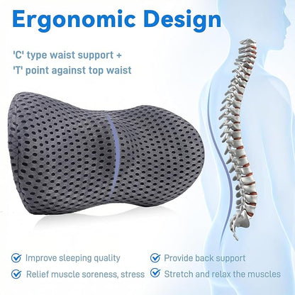 Lumbar Support Pillow, Memory Foam Lumbar Pillow for Office Chair and Car Seat, Back Pillow for Lower Back Pain Relief, Back Support Pillow for Sitting, Driving, Traveling (Light Gray)