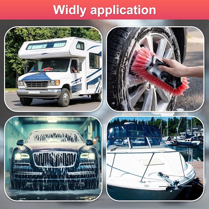 Vesici 4 Pcs Car Wash Brush Head with Soft Detailing Bristle Flow Thru Car Cleaning Brush Exterior Cars Wash Equipment for Auto Truck RV Boat Camper Washing, 10 Inch (Red)