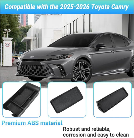 Center Console Organizer 3PC Compatible with 2025-2026 Toyota Camry Accessories, Armrest Storage Box, Charging Zone Anti-Slip Mat and Gear Shifter Right Side Console Organizer Tray
