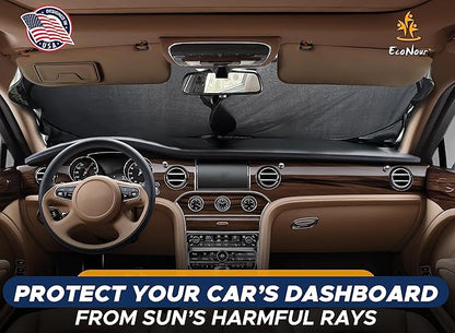 EcoNour Car Windshield Sun Shade | 2025 Upgraded Innovative No-Light-Pass Technology for Maximum Coverage | Foldable Sun Shade Keeps Your Vehicle Cool | Must-Have Car Accessories | Small (59" x 29")