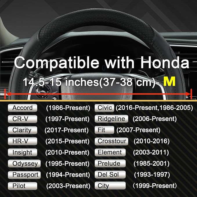 West Llama Customized Auto Car Steering Wheel Cover for Honda Accord Civic CR-V HR-V Pilot Fit Passport Odyssey 14.5-15inch(Black-Standard Size)