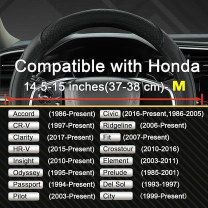 West Llama Customized Auto Car Steering Wheel Cover for Honda Accord Civic CR-V HR-V Pilot Fit Passport Odyssey 14.5-15inch(Black-Standard Size)