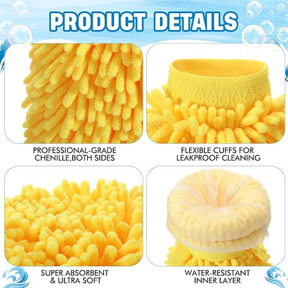 24 Pack Car Wash Mitt Bulk Microfiber, 10'' x 8'' Chenille Car Wash Mitt Gloves, Scratch Free Double Sided No Lint No Marks for Truck SUV and All Vehicle Surfaces (4 Colors)