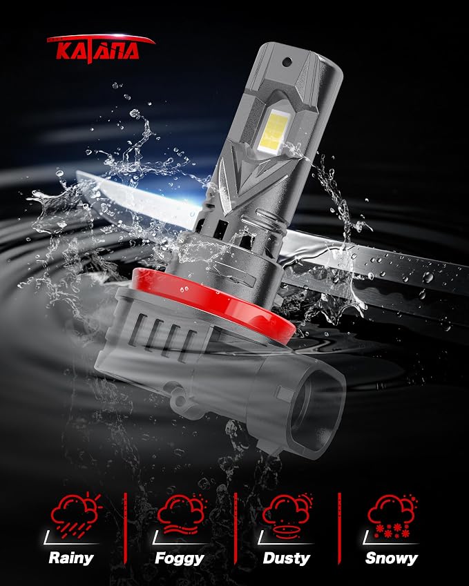 KATANA Upgraded H11 9005 Bulbs, 36000LM 6500K Xenon White Super Bright Mini Size with Cooling Fan, H8 HB3 Canbus Ready Fog Light , Pack of 4