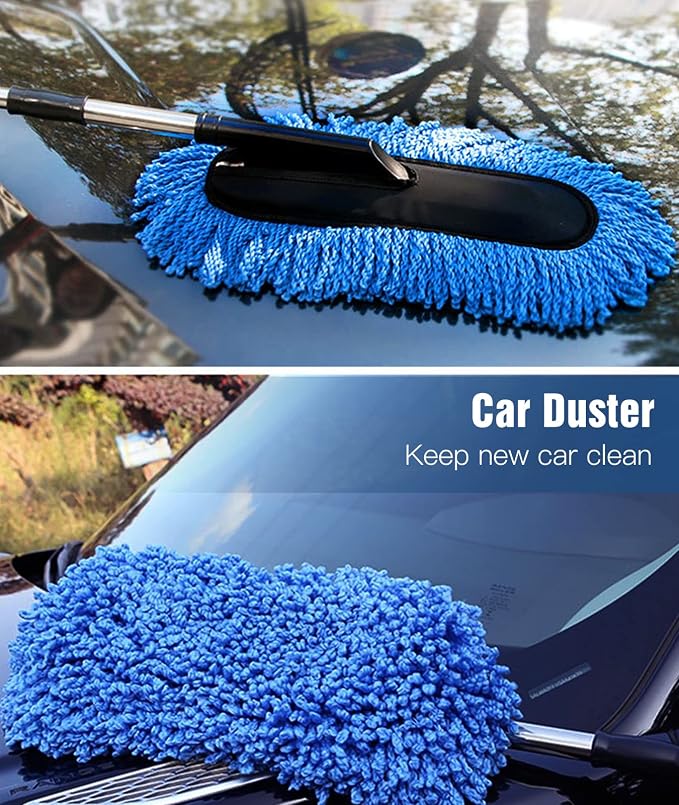 YeewayVeh Car Duster Kit, 2 Pack Car Dust Brush Set with Microfiber Pollen Dusters Scratch Free, Extendable Duster Brush & Dash Duster for Exterior Interior Cleaning Tools