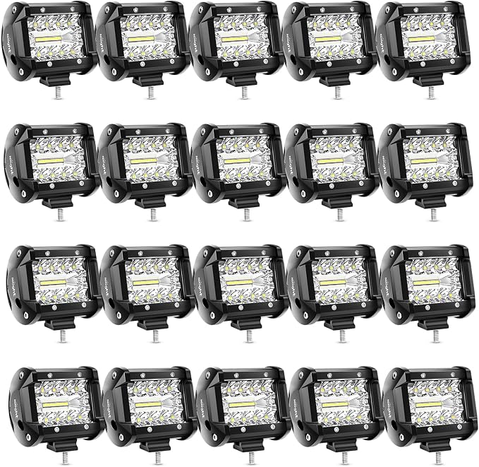 Nilight 20Pcs LED Pods 4Inch 60W Light Bar Flood Spot Combo Triple Row Driving Lamp Roof Bumper Off Road LED Work Lights Pods for Van Camper Wagon Car Pickup Golf Cart ATV UTV SUV Truck Boat 4x4