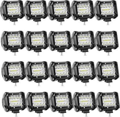 Nilight 20Pcs LED Pods 4Inch 60W Light Bar Flood Spot Combo Triple Row Driving Lamp Roof Bumper Off Road LED Work Lights Pods for Van Camper Wagon Car Pickup Golf Cart ATV UTV SUV Truck Boat 4x4