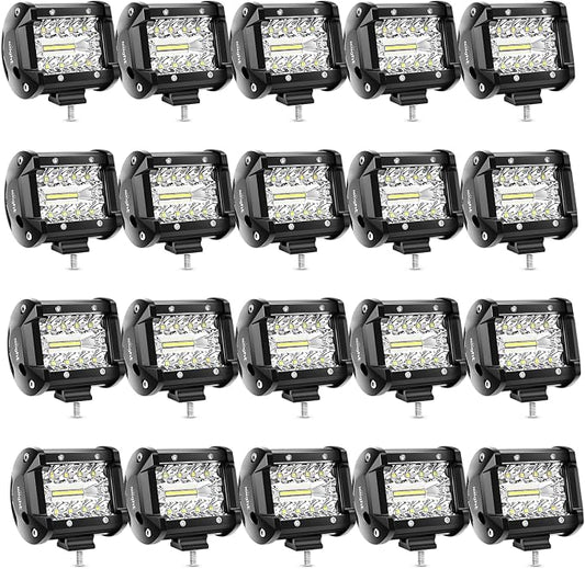 Nilight 20Pcs LED Pods 4Inch 60W Light Bar Flood Spot Combo Triple Row Driving Lamp Roof Bumper Off Road LED Work Lights Pods for Van Camper Wagon Car Pickup Golf Cart ATV UTV SUV Truck Boat 4x4