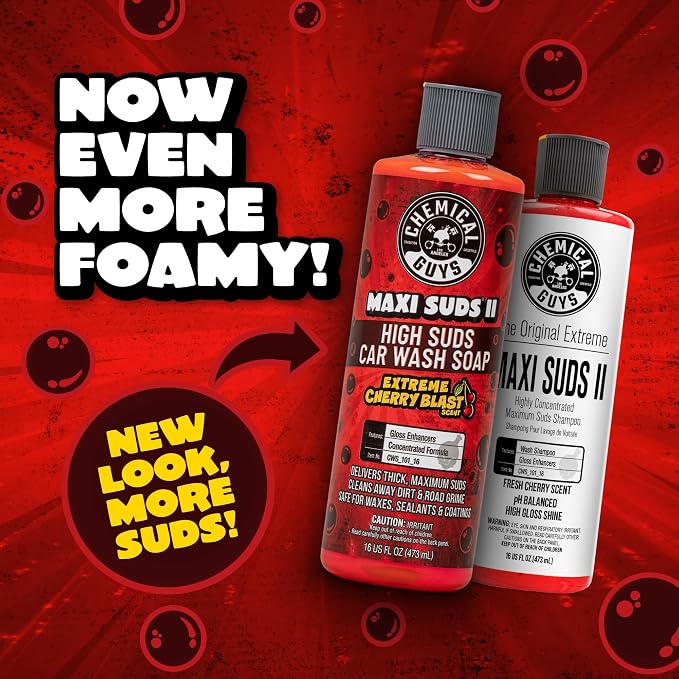 Chemical Guys CWS_101_16 Maxi-Suds II Foaming Car Wash Soap (Works with Foam Cannons, Foam Guns or Bucket Washes) Safe for Cars, Trucks, Motorcycles, RVs & More, 16 fl oz, Cherry Scent