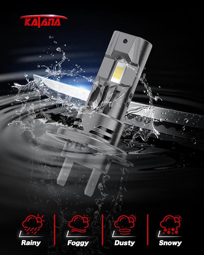 Katana Upgraded H7 Light Bulbs, 18000LM 6500K White Mini Size with Cooling Fan, Canbus Ready Fog Light, Pack of 2