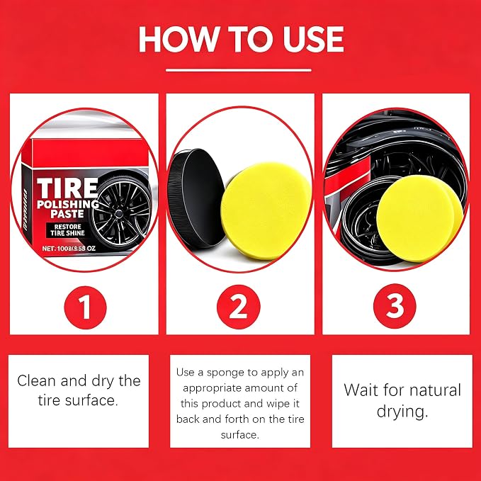 Tire Gloss Protection Agent, Tire Polishing Paste, Tire Coating Paste, Ungraded Long-Lasting Tire Dressing with Wet Gloss Look Finish for Car, Truck, Motorcycle, Rv & More (1pcs)