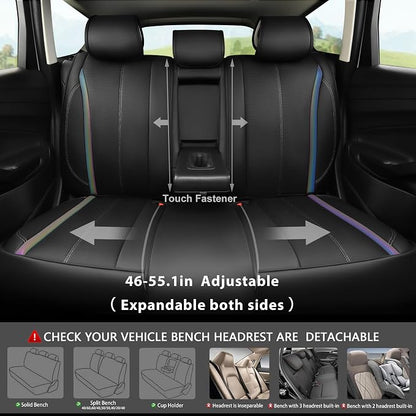 CAR PASS Back Seat Covers, Nappa Leather Rear Seat Bench Cushion Waterproof Breathable Back Row Protector Universal Fit for Car Sedan SUV Pickup Truck, Back Rear Black Chameleon Iridescent Reflective