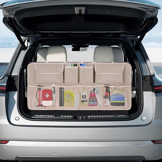 Car Trunk Organizer and Storage, Large Capacity Backseat Hanging Storage Accessories, Backseat Car Organizer for SUV/MPV/Truck (Khaki)