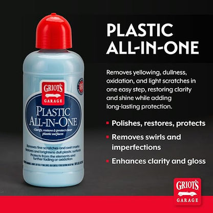 Griot's Garage Plastic All-in-One, Polish, Restore, and Protect Vehicle Lights, Gauges, B-Pillars, Windscreens and More, Ceramic Infused Protection, 16oz, 10872
