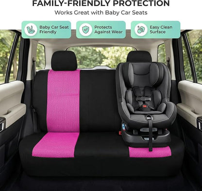 FH Group Automotive Rear Car Seat Covers for SUV, Trucks, Sedan and More - Universal Fit Rear Solid Bench Design Interior Accessories - 3D Mesh Fabric Center Panel - Pink
