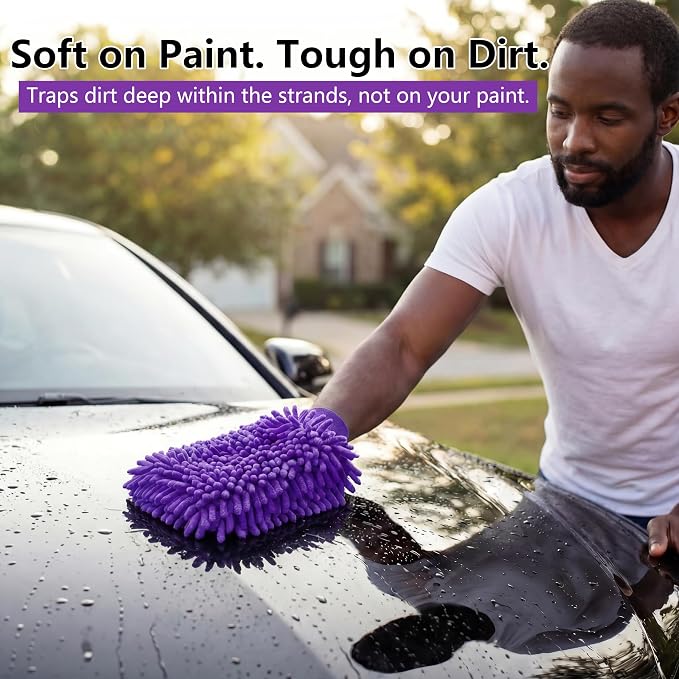 Car Wash Mitt,Detailing Ultra-Soft Chenille Microfiber Auto Gloves,Scratch-Free&Lint-Free,Safe for Trucks,SUVs, RVs&More