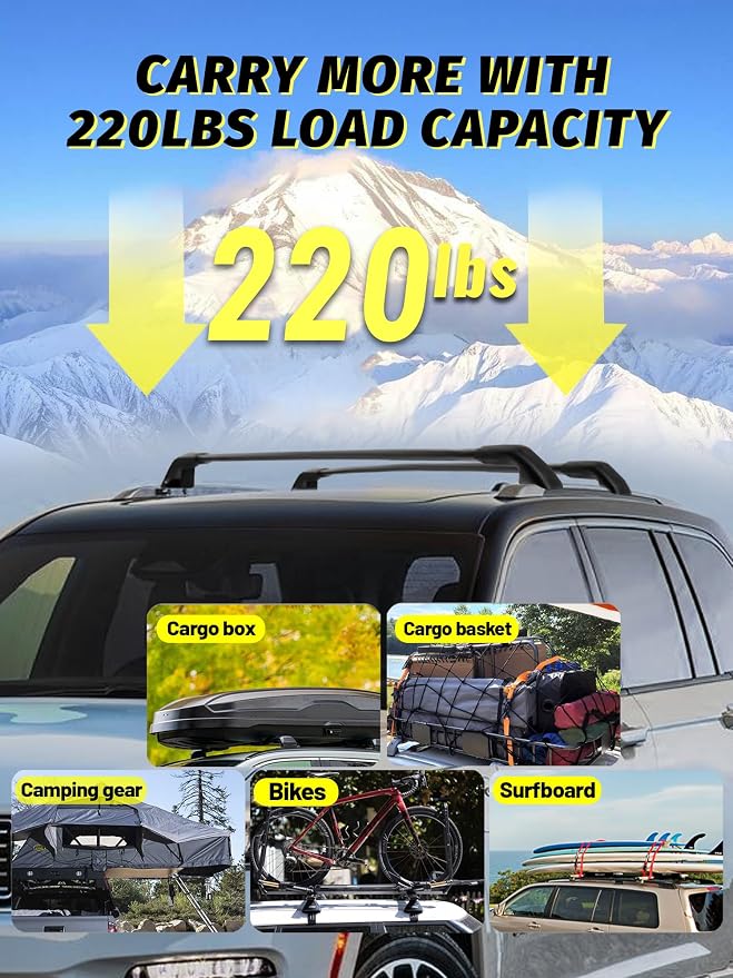 Gdydi 220lbs Roof Rack Cross Bars Compatible with Grand Cherokee L 2021-2025 and 2022-2025 Grand Cherokee WL with Anti-Theft Lock, Black Matte Aluminum Anti-Corrosion Crossbars