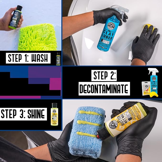 Chemical Guys Clay Bar Kit - Complete System - Clay Bar and Luber Combo with Accessories for Smooth Paint Finish - Removes Embedded Dirt, Overspray, and Fallout - 6 Item Kit