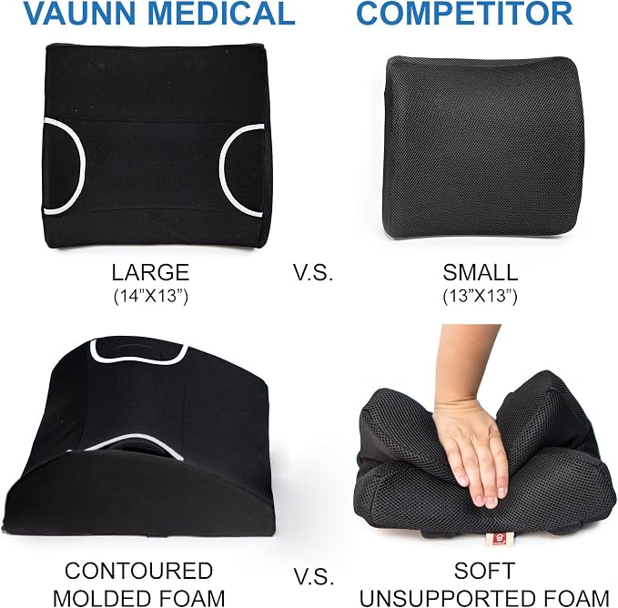 Vaunn Medical Seat Cushion, Lumbar Back Support Pillow for Office Chair with Removable Firm Insert