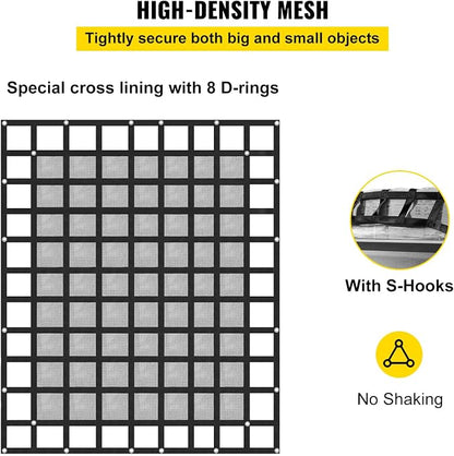 VEVOR Cargo Net with Mesh, 8' x 6.7' Cargo Net for Pickup Truck Bed, Heavy Duty Cargo Nets with Cam Buckles & S-Hooks & Cross Strap, Truck Bed Cargo Net for Trailer SUV Jeeps(96" x 80")