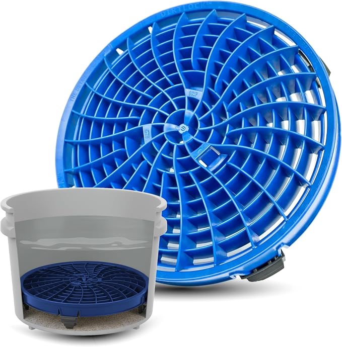 DETAIL GUARDZ Dirt Lock Car Wash Insert – Bucket Filter for 3–8 Gallon Round Pails – Traps Debris, Prevents Swirl Marks – Self-Locking Rubber Grips, Venturi Flow, Cleaning Tool (Blue)