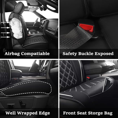 JOJOBAY Car Seat Covers for Dodge Ram,Fit 2009-2025 1500/2500/3500 HD Pick-up Truck,Crew,Regular,Quad,Mega Cab,Waterproof Synthetic Leather Seat Covers(2PCS-Front,Black-White)