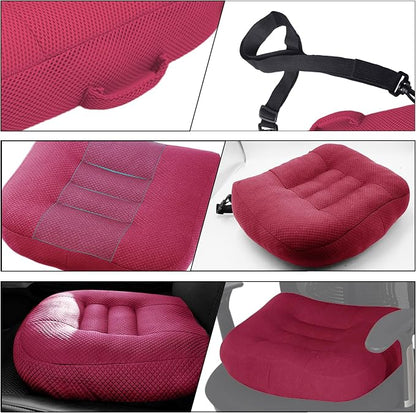 Universal Booster Seat Cushion with Adjustable Height, Breathable Mesh Portable Design with Straps, Improve Vision Improve Sitting Posture Stress Relief Driving Office Family Outdoor - Pink