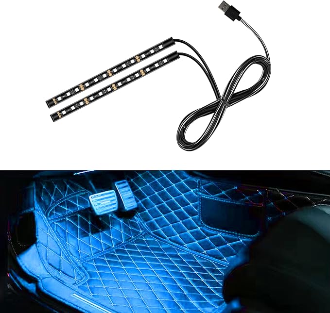 Car LED Strip Light, 24 LED RGB Neon Auto Interior Atmosphere Lights, 12V USB Port Under Dash Ambient Night Light, Universal Decorative Lamp Accessory for Car Truck (Ice Blue, USB)