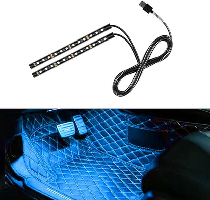 Car LED Strip Light, 24 LED RGB Neon Auto Interior Atmosphere Lights, 12V USB Port Under Dash Ambient Night Light, Universal Decorative Lamp Accessory for Car Truck (Ice Blue, USB)