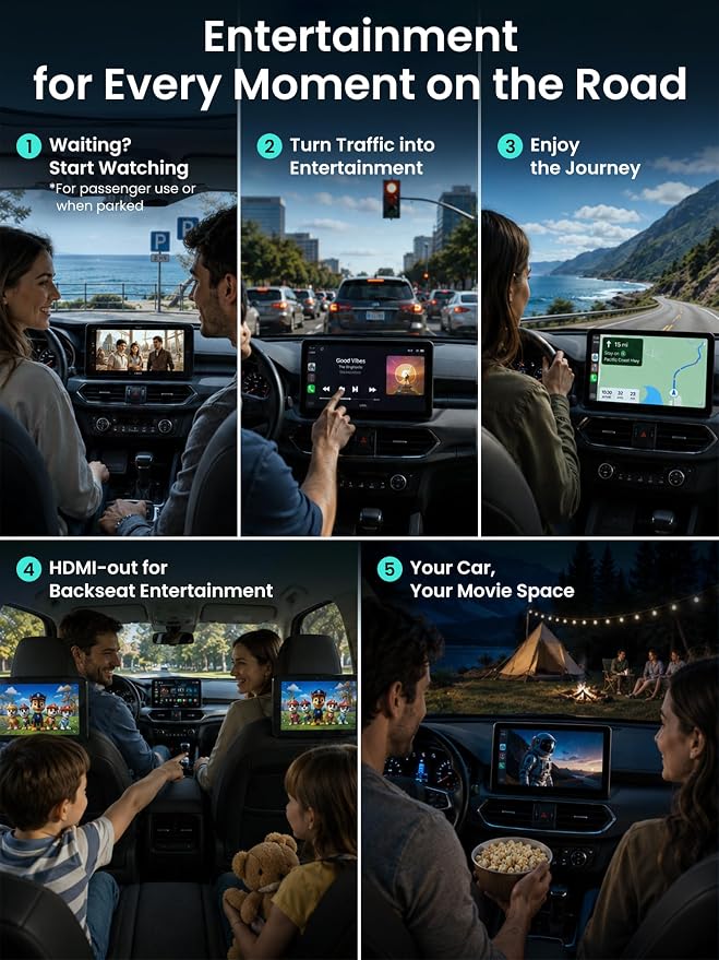 Wireless Carplay Adapter ATOTOOUT Magic AI Box - Wireless Android Auto Adapter, Support for YouTube, Netflix, TikTok, HDMI Output, Dual Wi-Fi AI-Powered, OTA, CB4DT-BK