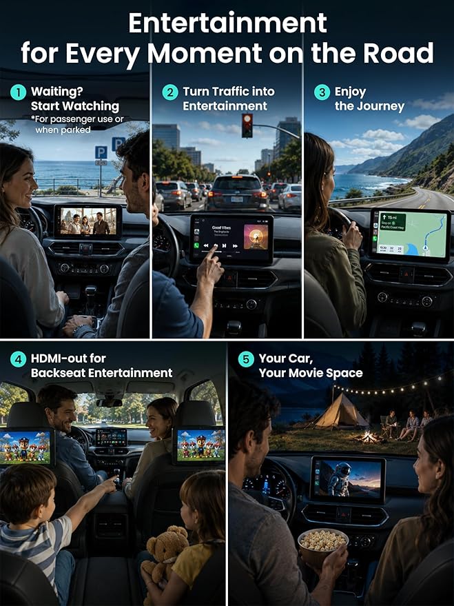 Wireless Carplay Adapter ATOTOOUT Magic AI Box - Wireless Android Auto Adapter, Support for YouTube, Netflix, HDMI Output, Dual Wi-Fi AI-Powered, OTA, CB4CT-BK