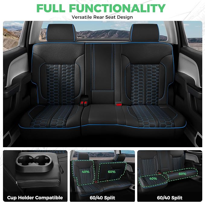 Custom Leather Seat Covers for Silverado/Sierra 1500 2014-2018, 2500HD 3500HD 2015-2019 Crew Cab Full Set with Jump Seat Cover (Armrest Storage Version Only),Truck Accessories