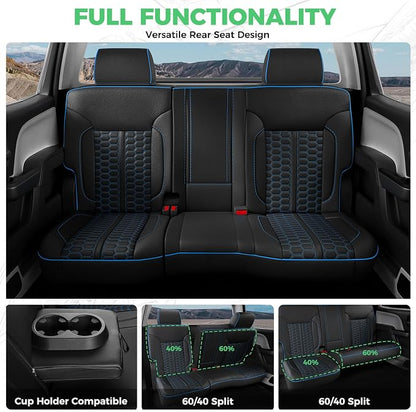 Custom Leather Seat Covers for Silverado/Sierra 1500 2014-2018, 2500HD 3500HD 2015-2019 Crew Cab Full Set with Jump Seat Cover (Armrest Storage Version Only),Truck Accessories