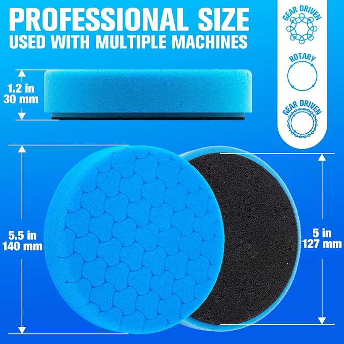 Blue Polish Pad, 3Pcs 5.5 Inch Face for 5 Inch Buffing Polishing Pads and Woolen Pads 125mm Backing Plate Compound Buffing Sponge for Car Buffer Polisher Compounding, Polishing and Waxing