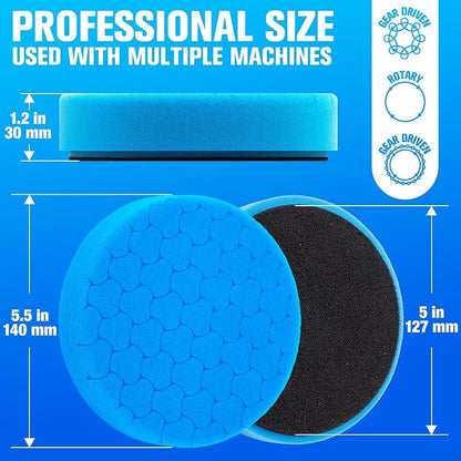 Blue Polish Pad, 3Pcs 5.5 Inch Face for 5 Inch Buffing Polishing Pads and Woolen Pads 125mm Backing Plate Compound Buffing Sponge for Car Buffer Polisher Compounding, Polishing and Waxing