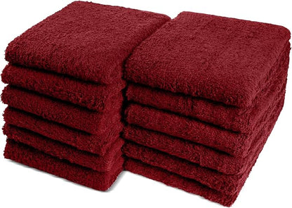 Cotton Towels for Multiple Use, 100% Ring Spun Cotton Towel Set, Heavy Duty - Super Absorbent Cleaning Towels for Car and Home - 16” X 27” (12 Pack, Burgundy)