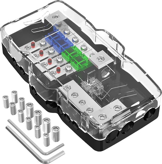 RVBOATPAT Fused Power Distribution Block Car Audio Fused Distribution Block 12V 0/4 Gauge 4 Way MIDI (Mini-ANL) Fuse Block for Auto Boat UTV Stereo Amp