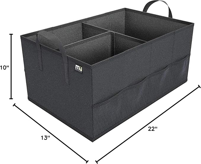 MIU COLOR Trunk Organizer for Car, Car Organizer, 8 Mesh Pockets Trunk Organizer for SUV, Non-Slip Bottom, Storage Organizer for Sedans, Van, Jeep, Grocery, 2 Compartments, Black 22"x13"x11"