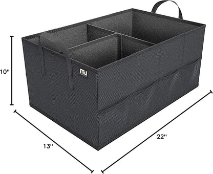 MIU COLOR Trunk Organizer for Car, Car Organizer, 8 Mesh Pockets Trunk Organizer for SUV, Non-Slip Bottom, Storage Organizer for Sedans, Van, Jeep, Grocery, 2 Compartments, Black 22"x13"x11"