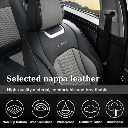 Coverado Car Seat Covers Front Seats, Luxury Leather Seat Covers for Cars, Automotive Car Seat Covers Protector Universal Fit Most Sedans, SUVs, Pick-up Trucks Interior Accessories(Black&Gray)