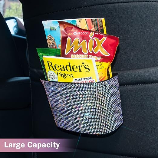 Cavalcade Car Trash Can, Hanging Trash Bin, Leakproof Garbage Organizer, Bling Vehicle Waste Basket, Mini Dustbin Container with Clip for Car, Office, Kitchen, Bedroom, Home and More, Multicolor