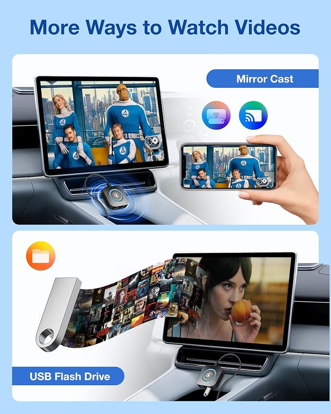 Magic Box 2026 Wireless CarPlay Adapter, AI Box Android Auto Supports Strea-ming Video for TikTok/YouTube, USB for Offline Media, Screen Mirroring Car Adapter for Factory Wired Car Play