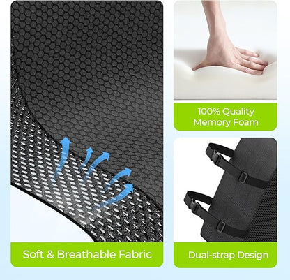 AUVON Lumbar Support Pillow for Office Chair with Patented Bulge for Lower Back Support, Ergonomic Office Home Essentials Improve Posture, Memory Foam Chair Cushion with Straps for Home, Office, Car